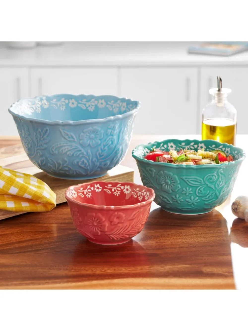 The Pioneer Woman Home Multicolor 3 Pc Embossed Durable Stoneware Serve Bowl Set